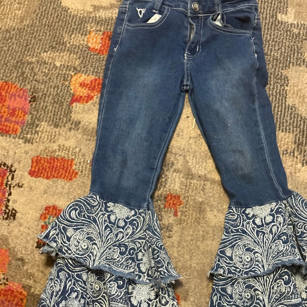Stylish Kids' Denim Jeans with Paisley Flare